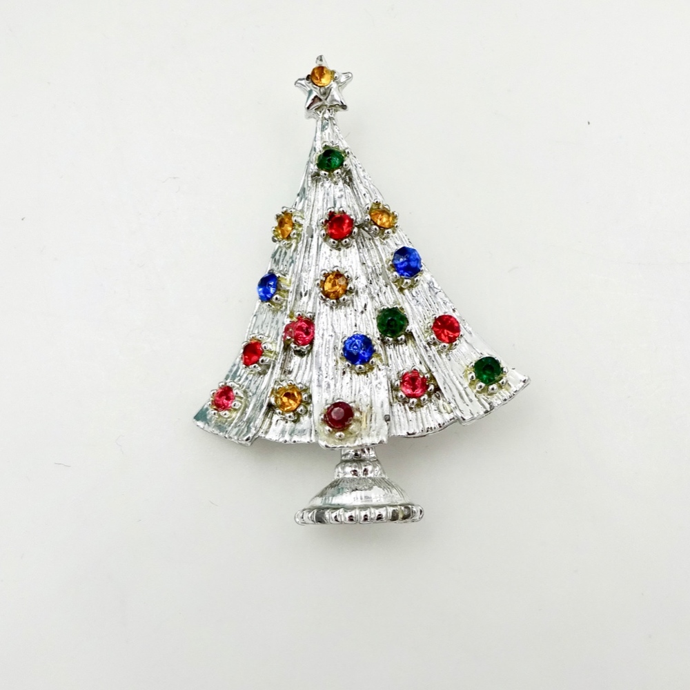 Silver Rhinestone CHRISTMAS TREE PINS Set of Three - Picture 5 of 8